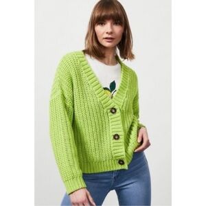 Anthropologie Lime Green Chunky Knit Button Cardigan